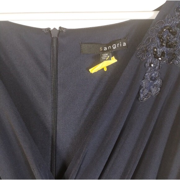 Dress Women's 14W Navy Knit Wedding Guest Ceremony Dynasty Style Bling Mother - Picture 3 of 12